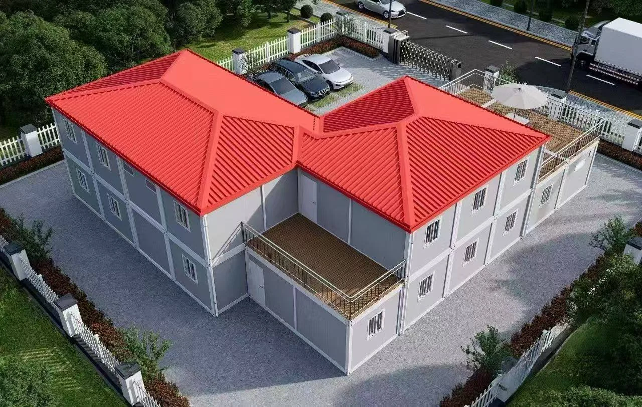 Two-storey modular accommodation block with balcony and roof terrace