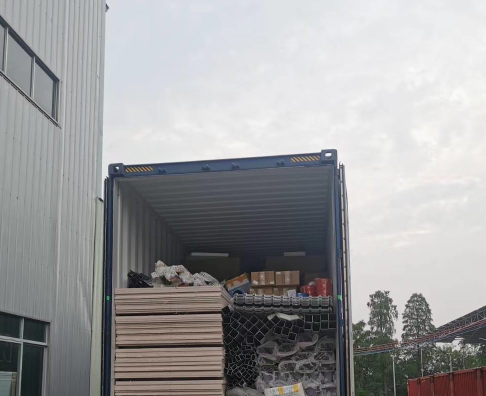 Packed panels loaded inside the container